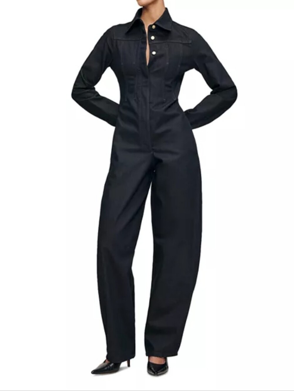 *NEW* DL1961 Denim Jumpsuit | Black Long-Sleeve Button-Front Jumpsuit